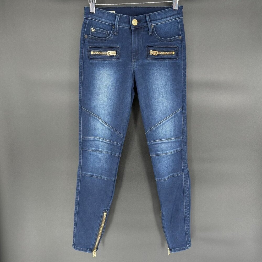 True Religion Women's Halle Mid Rise Super Skinny Jeans 26 Dark Wash USA